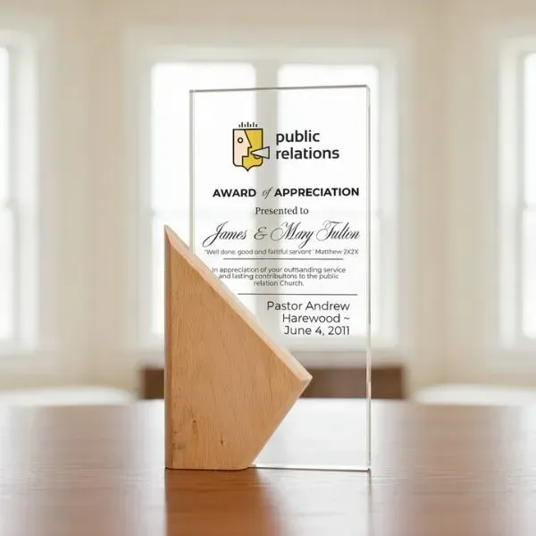 Personalized Shield Crystal Plaque on Walnut Base