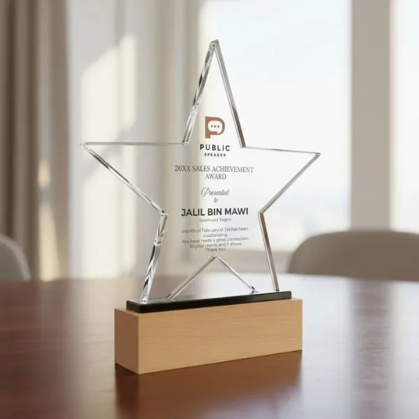Personalized Star Glass Award Plaque with Wood Base - Gifts gift from ZAYOSHE in Maleha Street, Sharjah, UAE - image 2