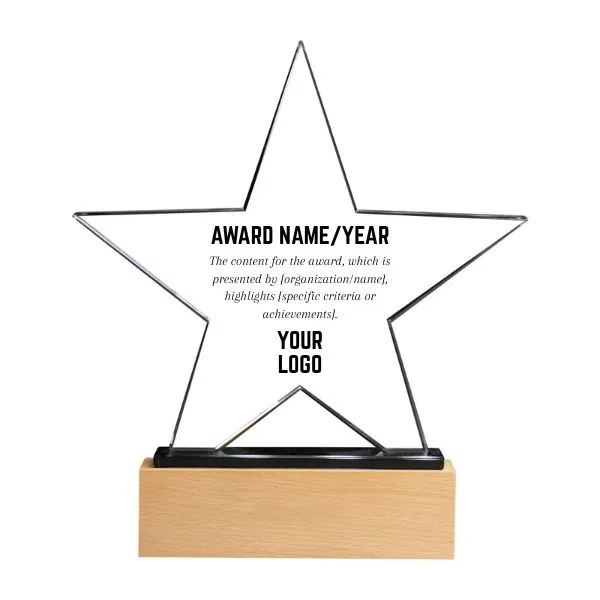 Personalized Star Glass Award Plaque with Wood Base - Gifts gift from ZAYOSHE in Maleha Street, Sharjah, UAE