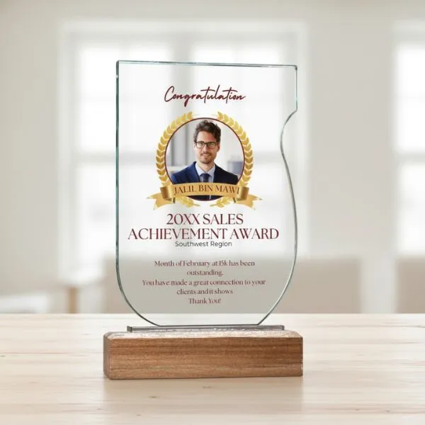 Personalized Vertical Glass Plaque with Wooden Base - Gifts gift from ZAYOSHE in Maleha Street, Sharjah, UAE - image 2