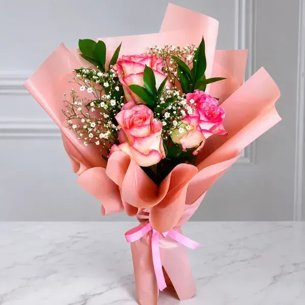 Blushing Elegance Pink Two-Tone Rose Bouquet