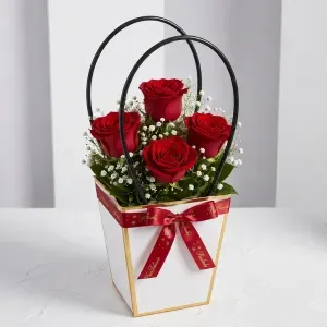 Classic Red Roses in Elegant White & Gold Gift Bag 1 Classic Red Roses in Elegant White & Gold Gift Bag