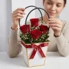 Classic Red Roses in Elegant White & Gold Gift Bag 2 Classic Red Roses in Elegant White & Gold Gift Bag