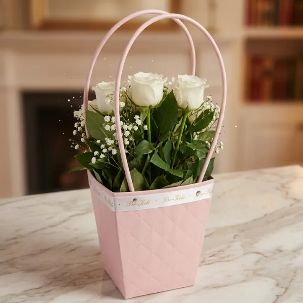 Pure White Roses with Blush Basket Arrangement - Flowers gift from ZAYOSHE in Maleha Street, Sharjah, UAE - image 2