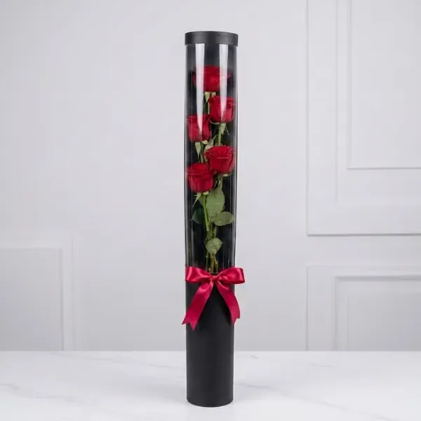 Five Stem Rose Clear Display Cylinder Collection 3 Five Stem Rose Display Cylinder Collection