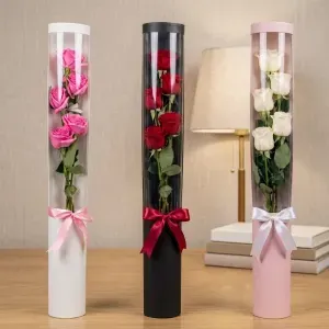 Five Stem Rose Clear Display Cylinder Collection 5 Five Stem Rose Clear Display Cylinder Collection