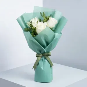 Fresh White Rose Bouquet – Elegant Hand-Tied Green Wrapped Flowers 1 Fresh White Rose Bouquet