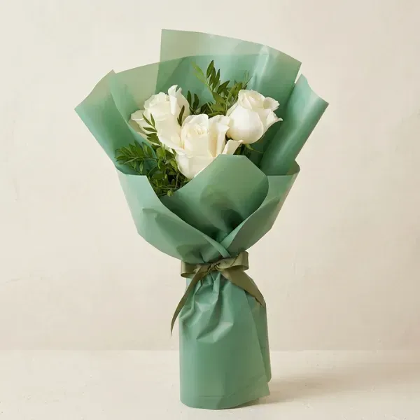 Fresh White Rose Bouquet – Elegant Hand-Tied Green Wrapped Flowers3 Fresh White Rose Bouquet