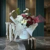Luxury Mixed Flower Box – Elegant White Hat Box Bouquet 3 Luxury mixed flower box with white roses, burgundy mums, pink disbud chrysanthemums, and hanging amaranthus in a white hat box
