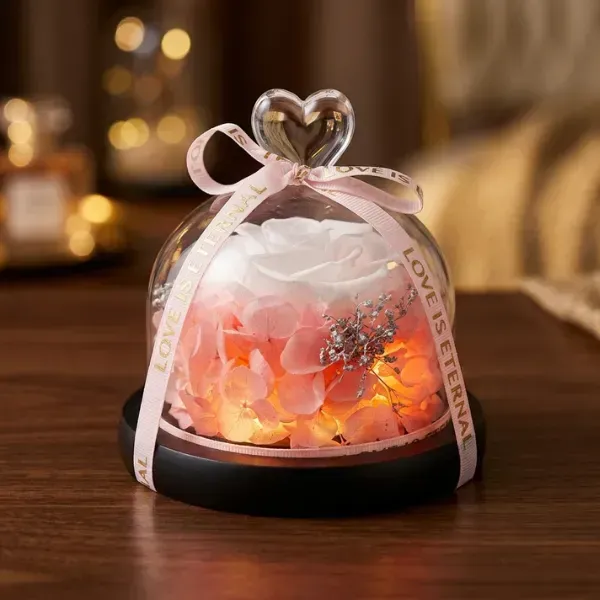 Preserved Rose in Glass Dome with LED Lights 2 Preserved Rose in Glass Dome with LED Lights