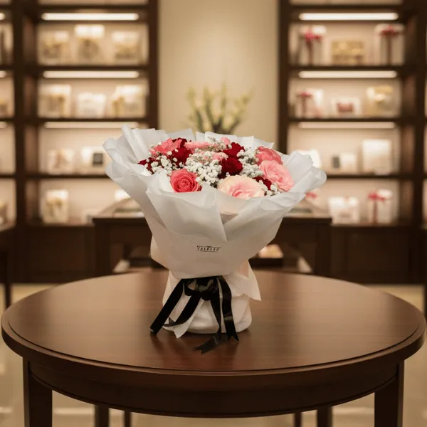Crimson & Blush Rose Bouquet - Flowers gift from ZAYOSHE in Maleha Street, Sharjah, UAE - image 3