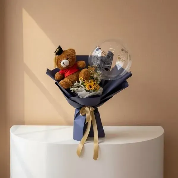 Customized Graduation Bouquet with Teddy (2) Customized Graduation Bouquet with Teddy