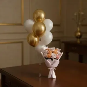 Luxury Mixed Roses Bouquet with Balloons