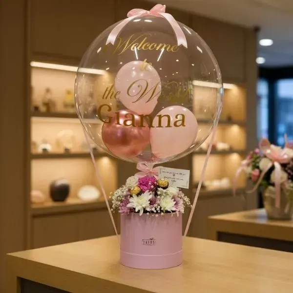 Luxury Welcome Baby Girl Bobo Balloon (3) Luxury Welcome Baby Girl Bobo Balloon