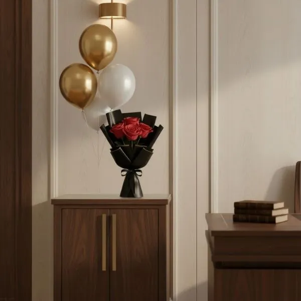 Mini Roses Bouquet with Balloons - Balloons gift from ZAYOSHE in Maleha Street, Sharjah, UAE - image 2