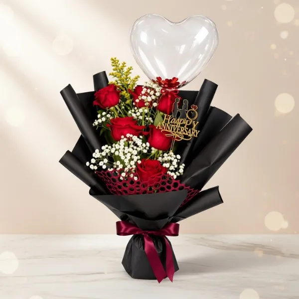 Red Roses & Heart Balloon Anniversary Bouquet - Balloons gift from ZAYOSHE in Maleha Street, Sharjah, UAE - image 2