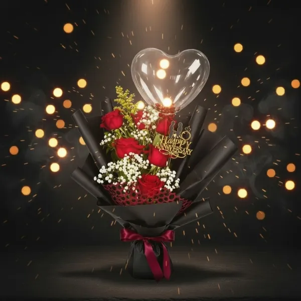 Red Roses & Heart Balloon Anniversary Bouquet - Balloons gift from ZAYOSHE in Maleha Street, Sharjah, UAE - image 3
