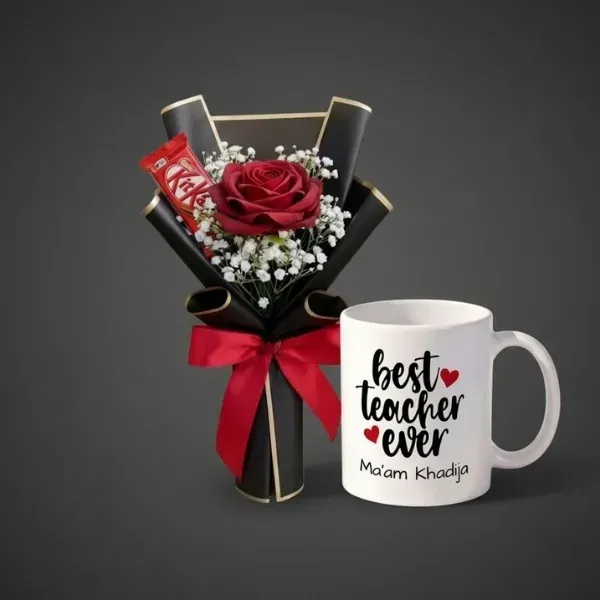 mug+rose3 Best Teacher Ever Mug with Red Rose