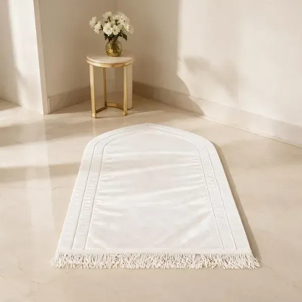 white velvet prayer mat 1 Ivory Velvet Cushioned Prayer Mat