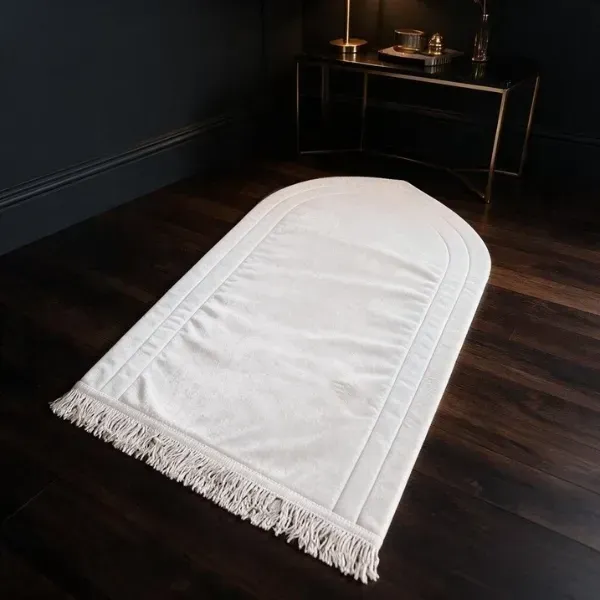 white velvet prayer mat 3 Ivory Velvet Cushioned Prayer Mat